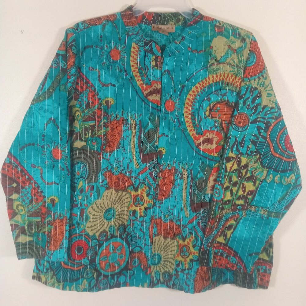 Notations Women's Size 2x Shirt Jacket Shacket Aqua Paisley Floral Full Zip